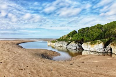 Scenic view of beach against sky