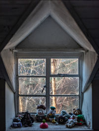 Building seen through glass window