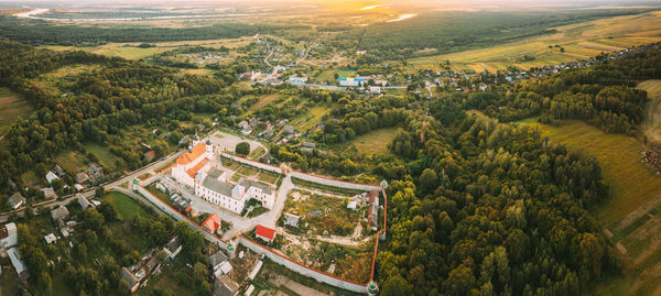 High angle view of buildings in city