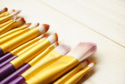 High angle view of colored pencils on table