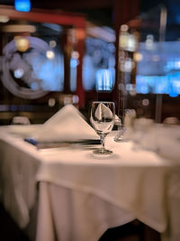 Glass of wine on table at restaurant