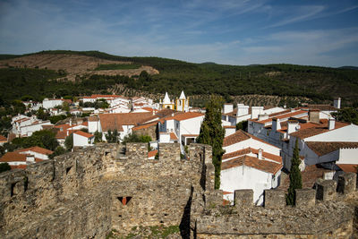 High angle view of townscape against sky