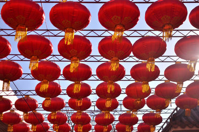 Low angle view of multi colored lanterns