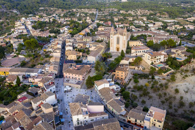 High angle view of buildings in city