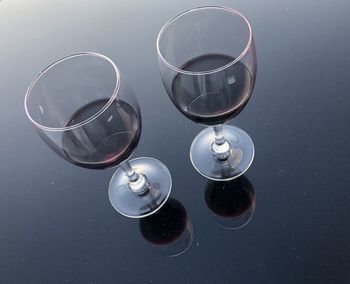 High angle view of water in glass on table