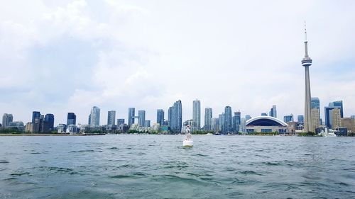 City skyline with river in background