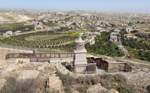 High angle view of buildings in city