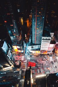 Aerial view of city at night