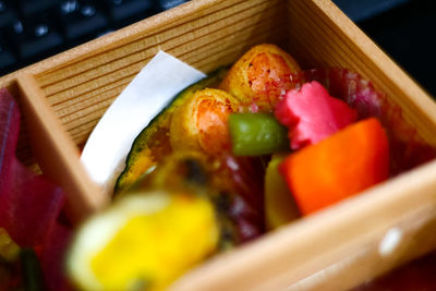 Close-up of food in bento box