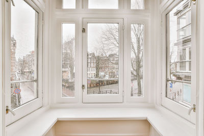 View of town seen through window