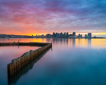 Scenic view of lake against sky during sunset