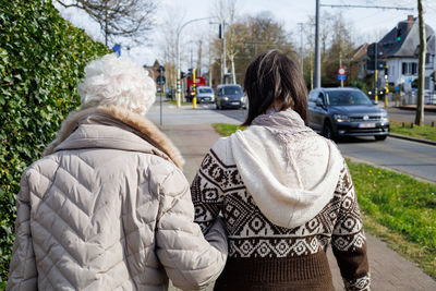Rear view of woman wearing hat