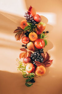 High angle view of grapes on table