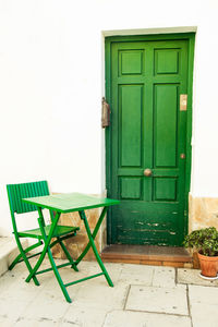 Closed wooden door of house