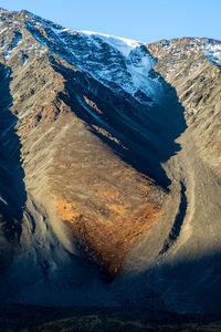 High angle view of snowcapped mountains against sky