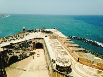 High angle view of castillo san felipe del morro by sea