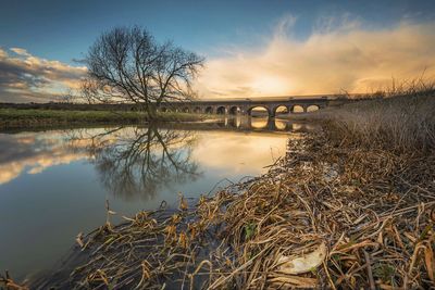 Reflection of cloudy sky in river