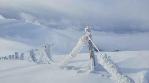 Scenic view of snow covered mountain against sky