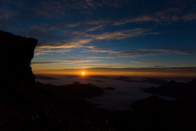 Scenic view of silhouette landscape against sky during sunset
