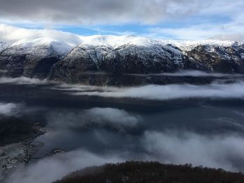 Scenic view of snowcapped mountains against sky lordoftherings norway 