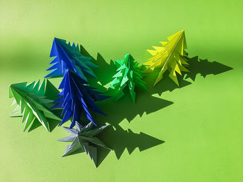 High angle view of christmas decorations on table