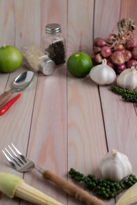 High angle view of fruits on table