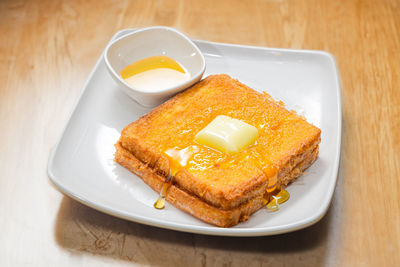 Close-up of food in plate on table