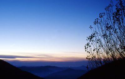 Scenic view of silhouette mountains against sky at sunset