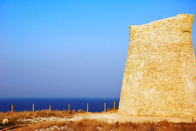 Scenic view of sea against clear blue sky