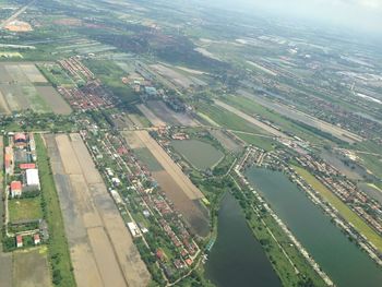 High angle view of buildings in city