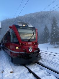 View of snow covered railroad track