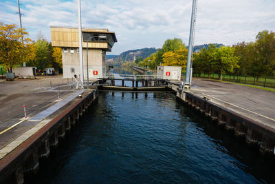 View of river with buildings in background