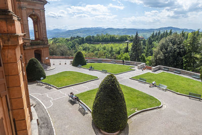 High angle view of plants against sky