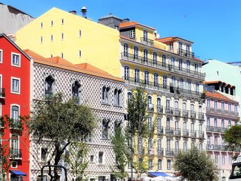 Low angle view of residential buildings against sky