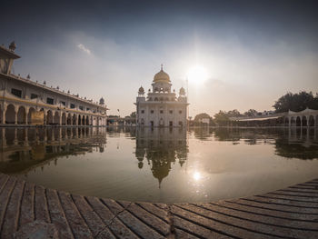 Reflection of buildings in lake