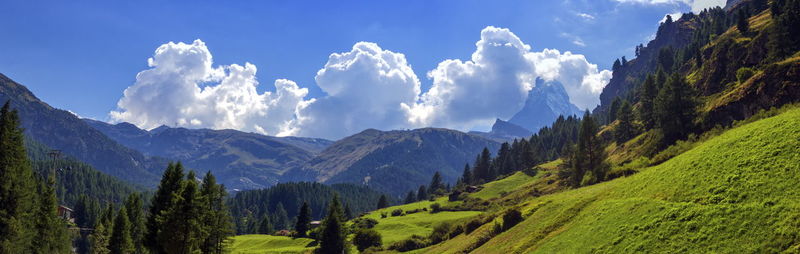 Matterhorn landscape with clouds by day, zermatt, switzerland