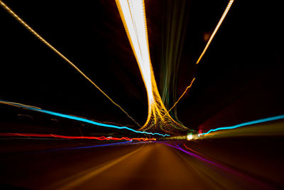 Light trails on road at night