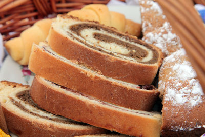 High angle view of poppy seed and walnut rolls