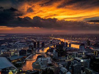 High angle view of melbourne at sunset