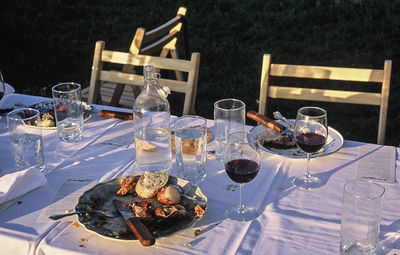 Food and drink on table at restaurant