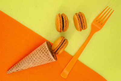 High angle view of cookies on table