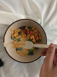 High angle view of person having breakfast