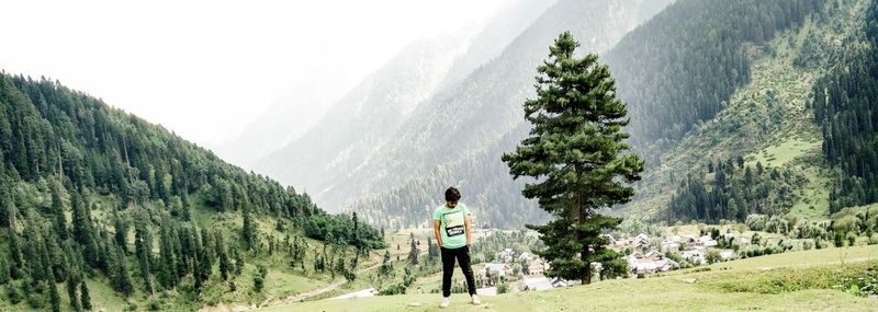 Tourists hiking on mountain