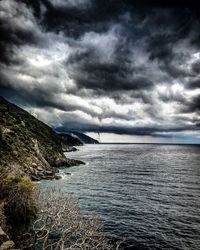 Scenic view of sea against cloudy sky