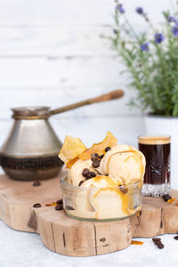 Close-up of ice cream on table