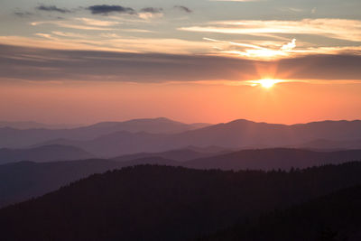 Scenic view of silhouette mountains against sky during sunset