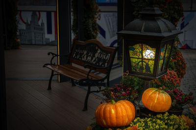 View of pumpkins on table