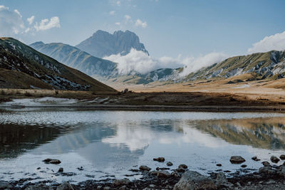 Scenic view of snowcapped mountains against sky