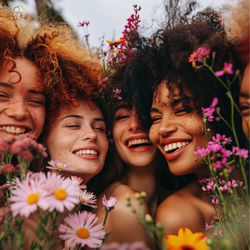 Portrait of smiling young woman standing amidst flowers