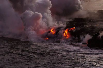 View of fire at night